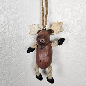 Vintage Bert Anderson Christmas Moose Elk Ornament 2002 Dangling Folk Art Jute